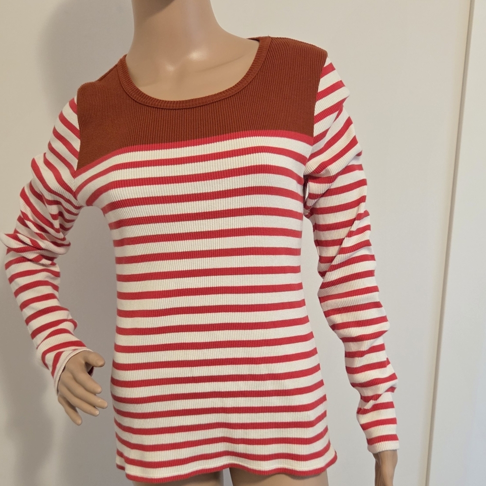 J.Crew Red And White Stripe Ribbed Top